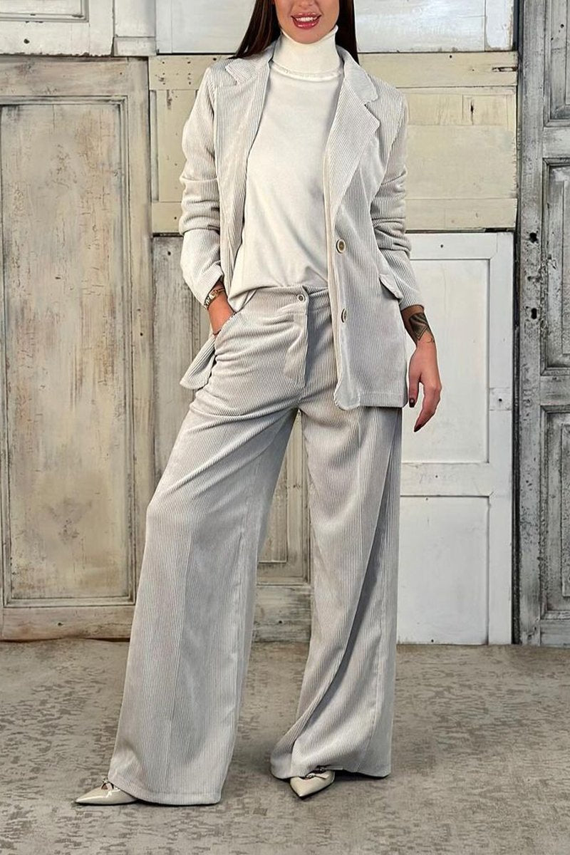 Women's Casual Lapel Corduroy Two-piece Suit white