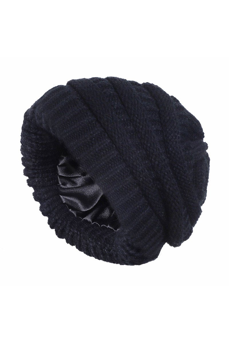 Women's Autumn and Winter Warm Thick Knitted Hat Black One size