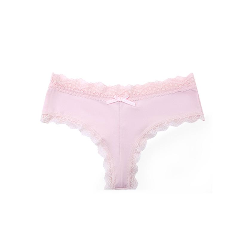 Women's Lace Mid-waist Comfortable High Bow Panties pink