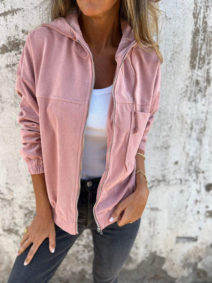 Casual Hooded Zipper Jacket pink