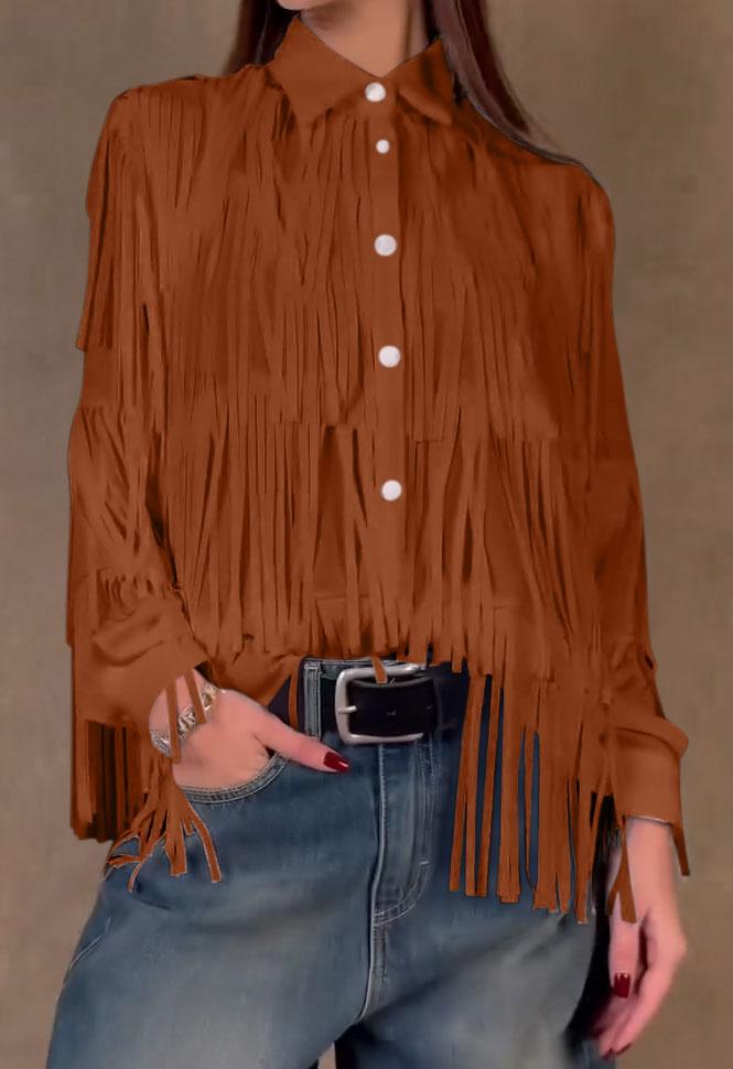 women's casual fringed shirt earth color