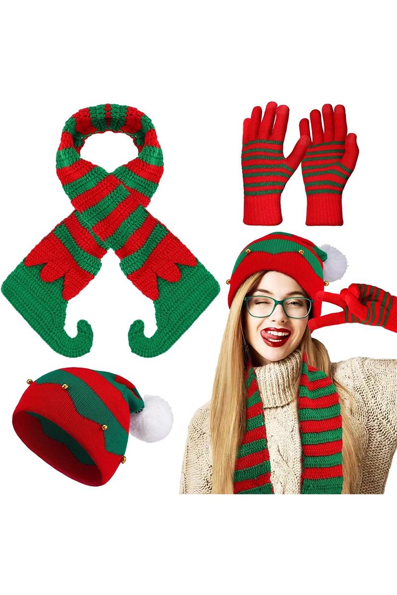 Merry Christmas Bell Hat Three-Piece Set bell-three-piece set One size