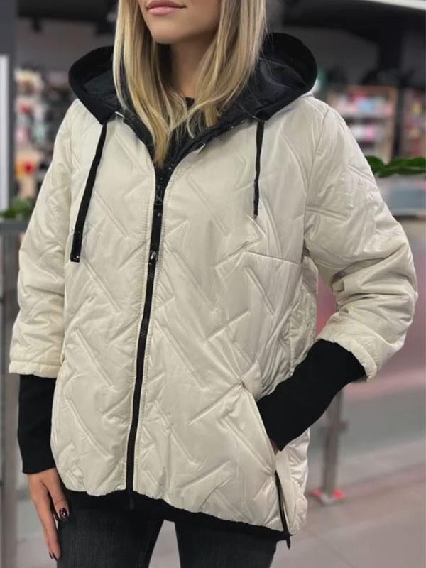 Women's Hooded Long Sleeve Patchwork Coat white