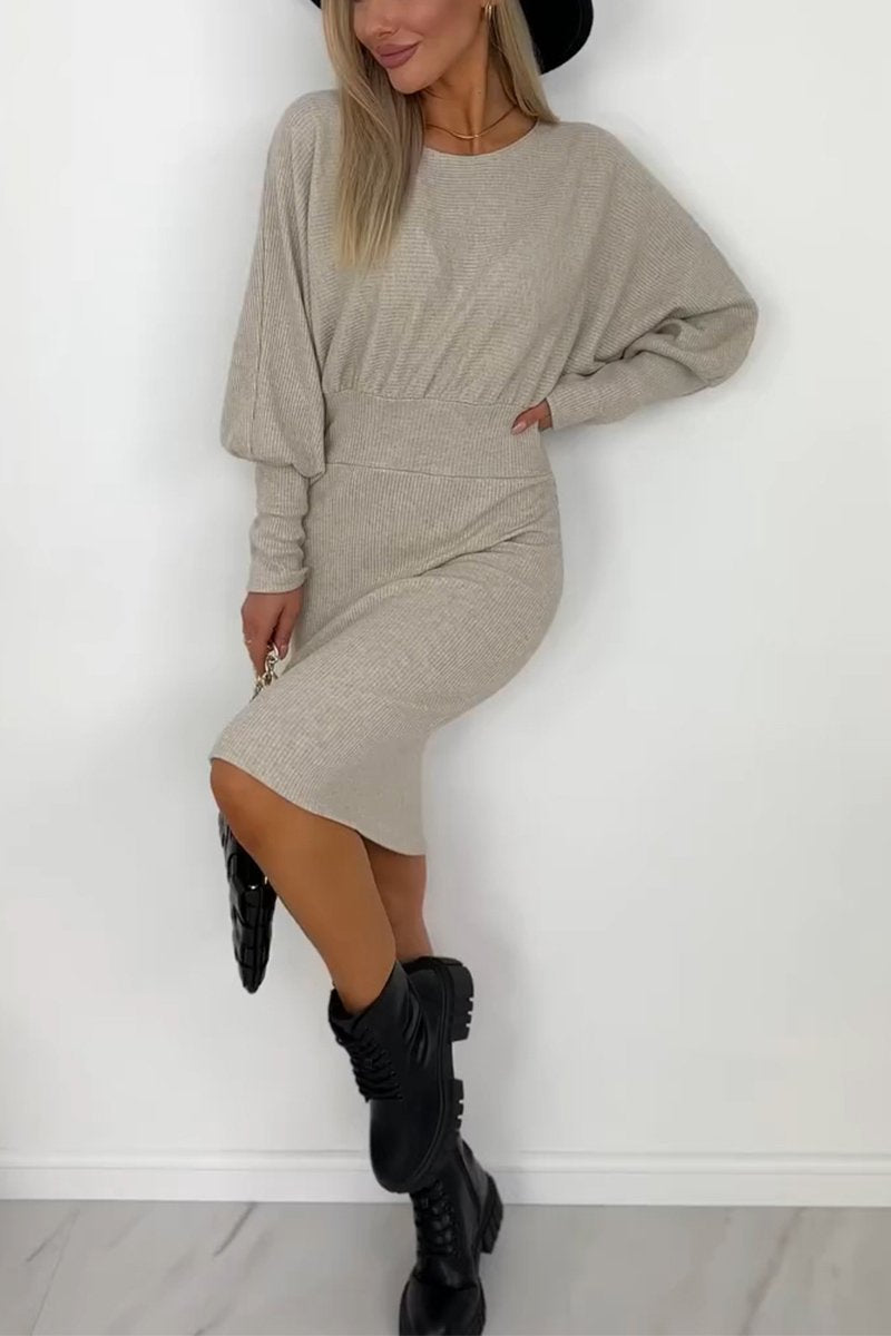 Women's Fashion Round-necked Long-sleeved Dress apricot