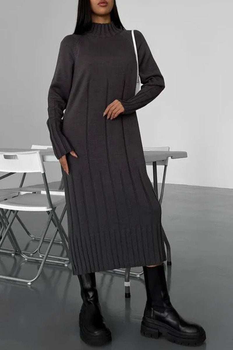 Women's Round Neck Long Sleeve Knitted Sweater Casual Dress black