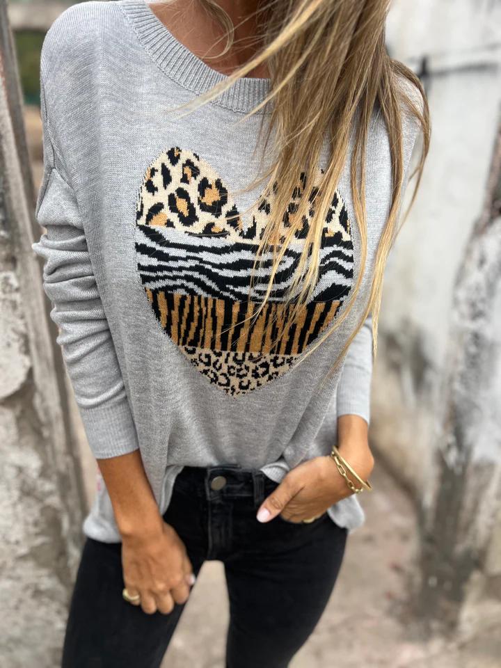 Casual Round Neck Love Print Top