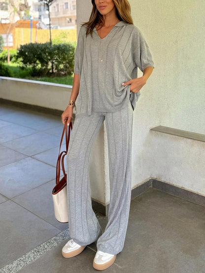 Women's Casual Sports Solid Color Pants Suit Grey