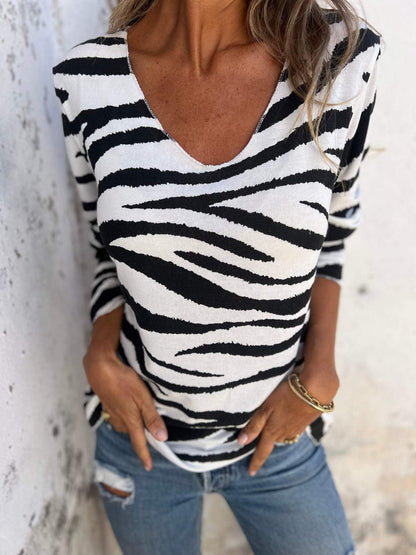 V-neck Zebra Print Top white