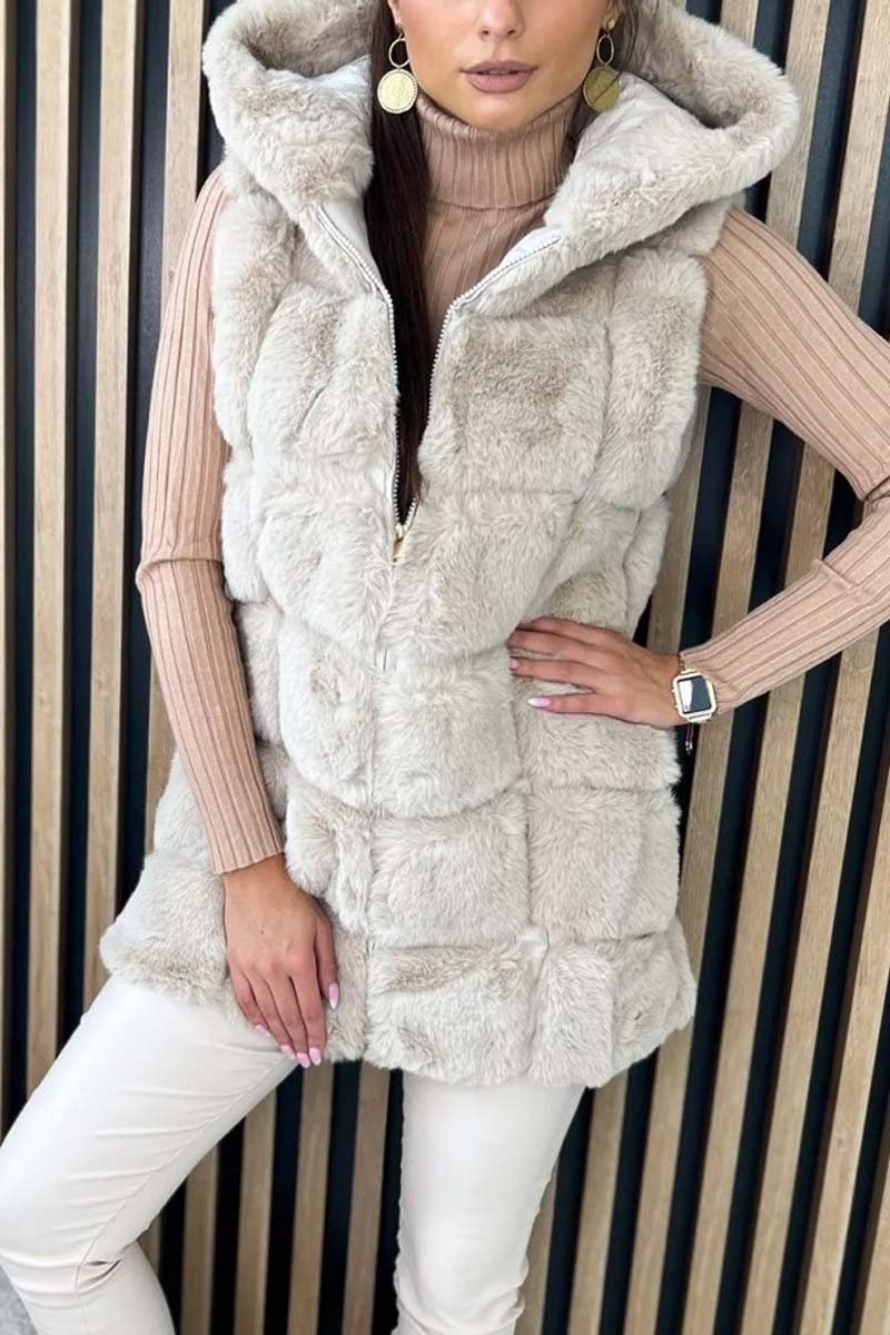 Women say fashion hood sleeveless coat Apricot