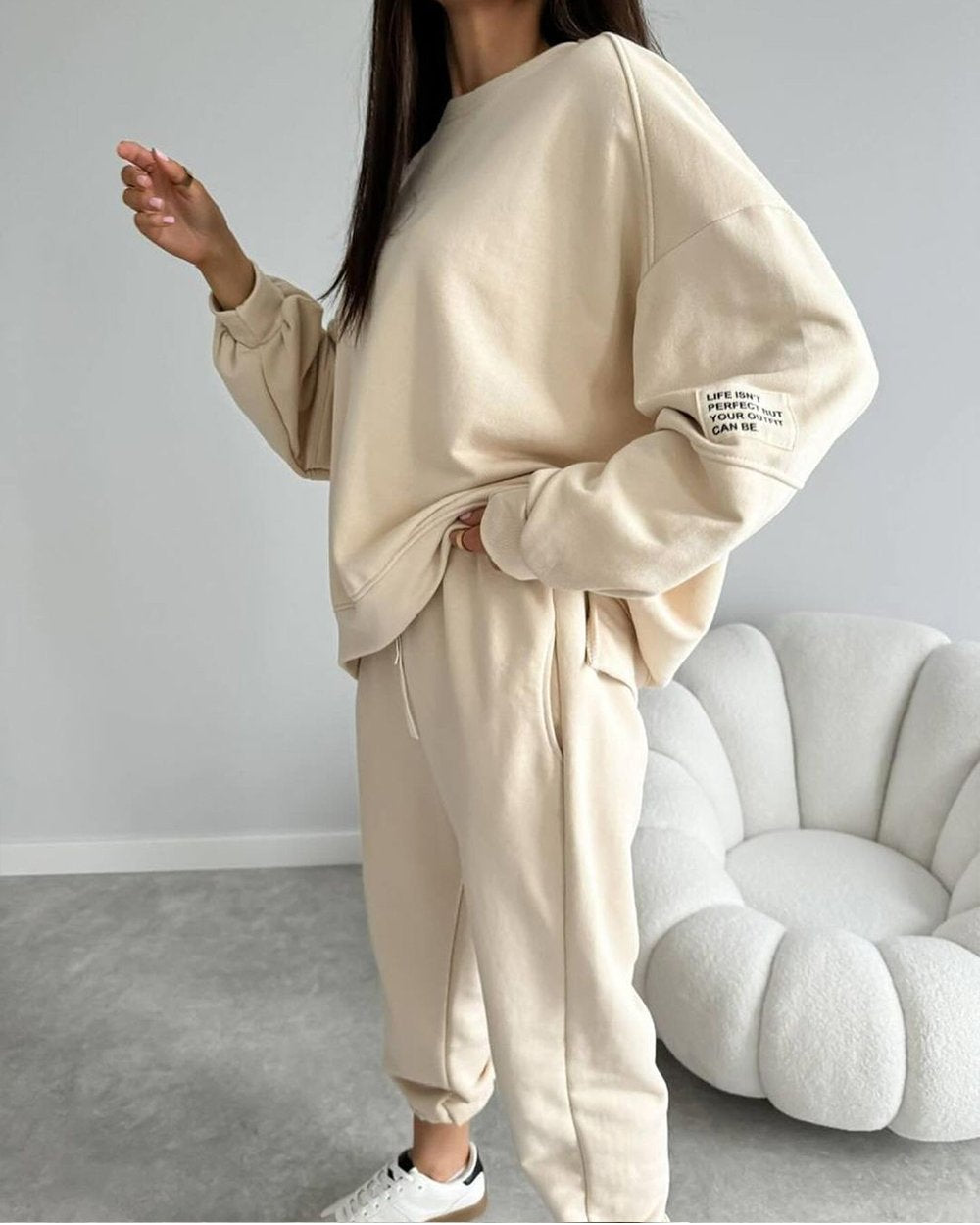 Women's Two-piece Solid Color Loose Sweatshirt Suit