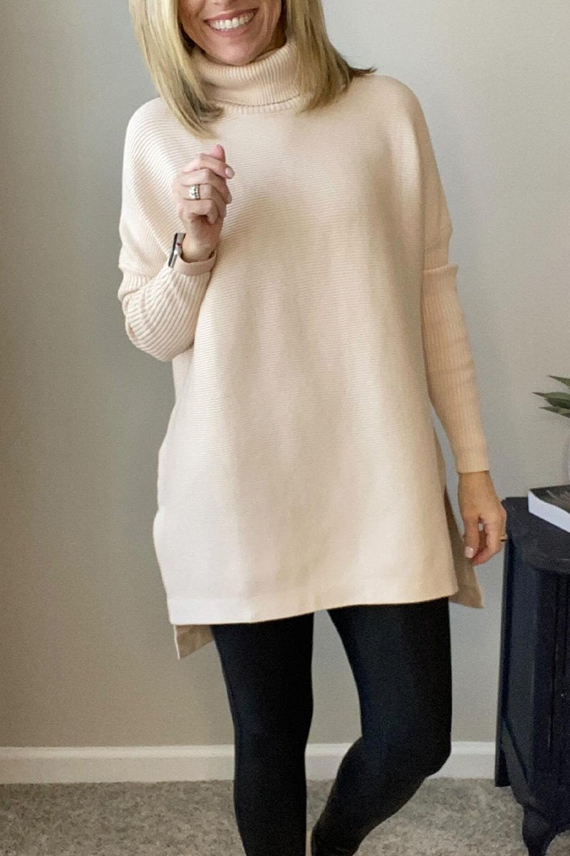 Women's Casual Turtleneck Long Sleeve Sweater apricot