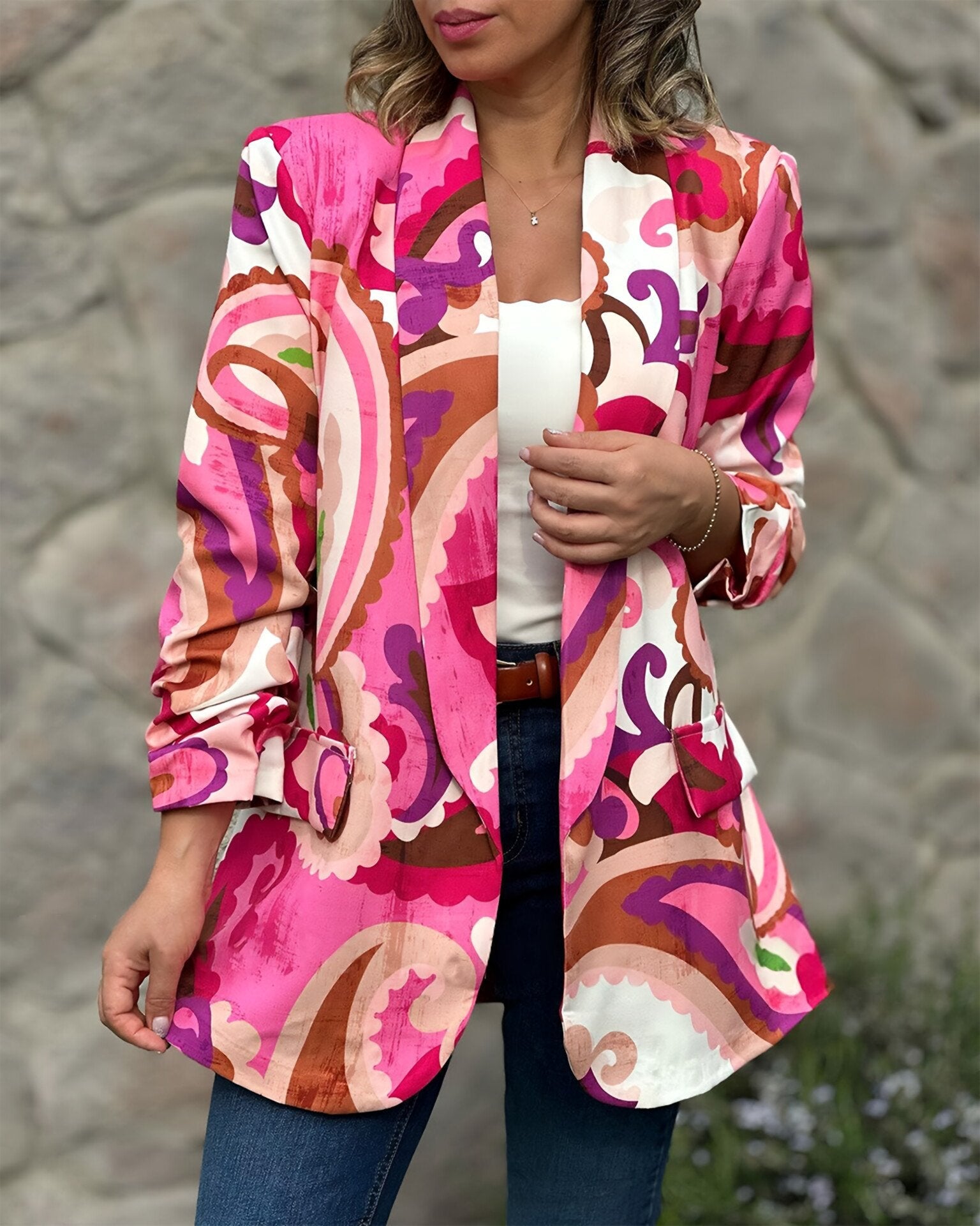 Women's Fashion Printed Casual Blazer Pink