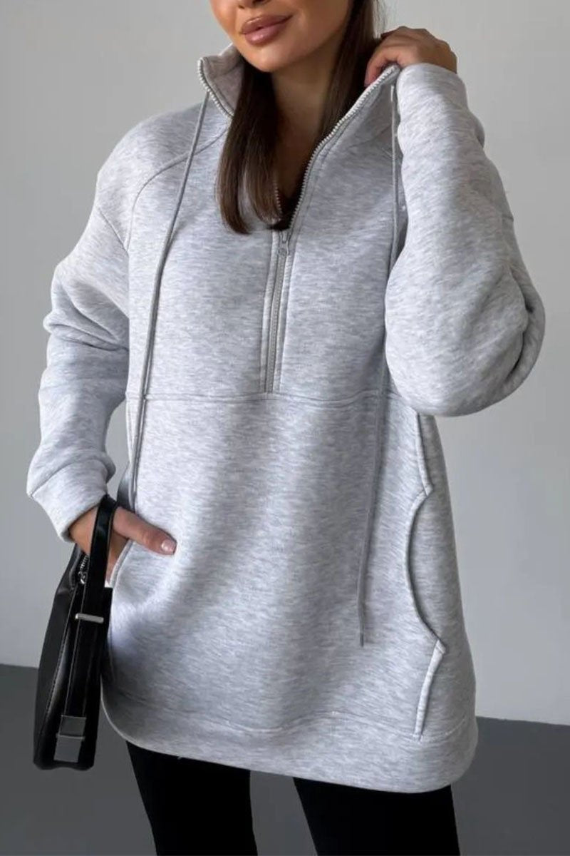 Women's Casual Zip Neck Solid Color Sweatshirt