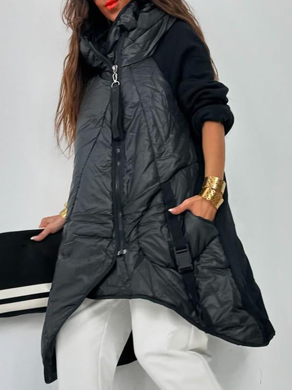 Women's Hooded Patchwork Long Coat black