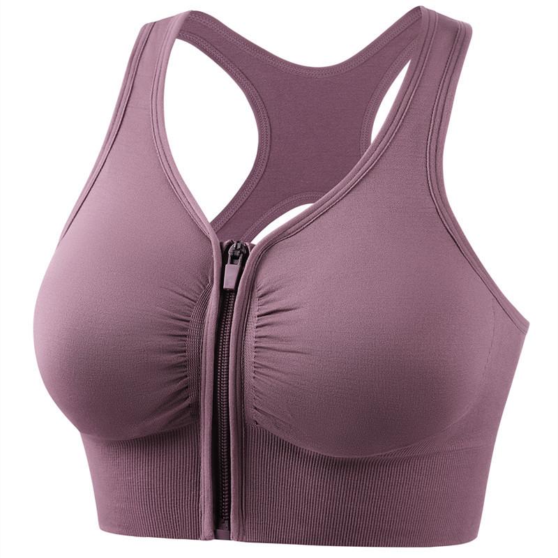 Women's Sports Bra Hollow Back Zipper Front Sports Bra pea-sand