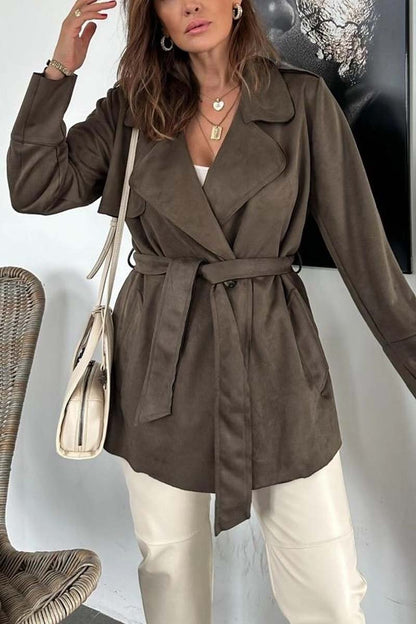 Women's Casual Waist Belted Lapel Loose Coat