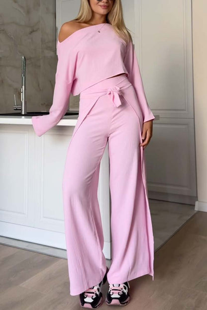 Women's crop top and strappy wide leg pants set Pink