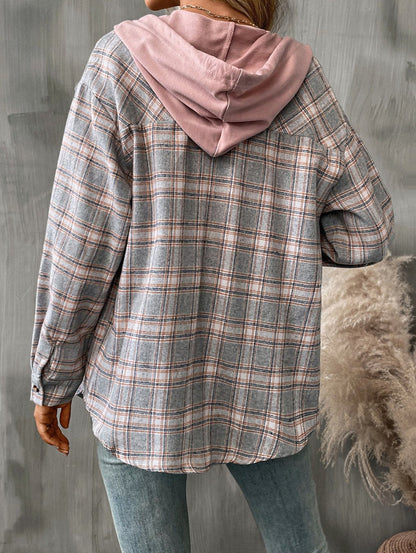 Women's Loose Plaid Casual Hooded Shirt