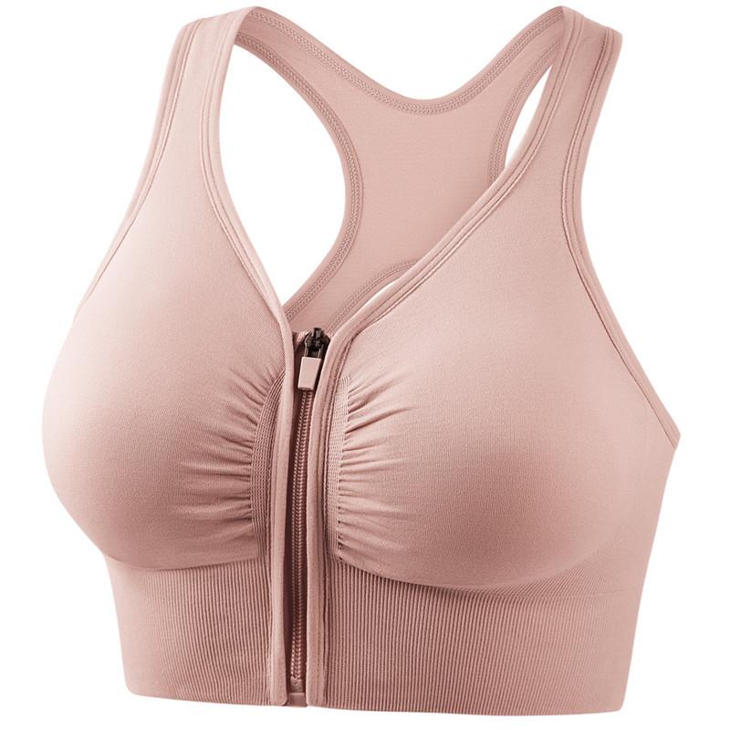 Women's Sports Bra Hollow Back Zipper Front Sports Bra pink