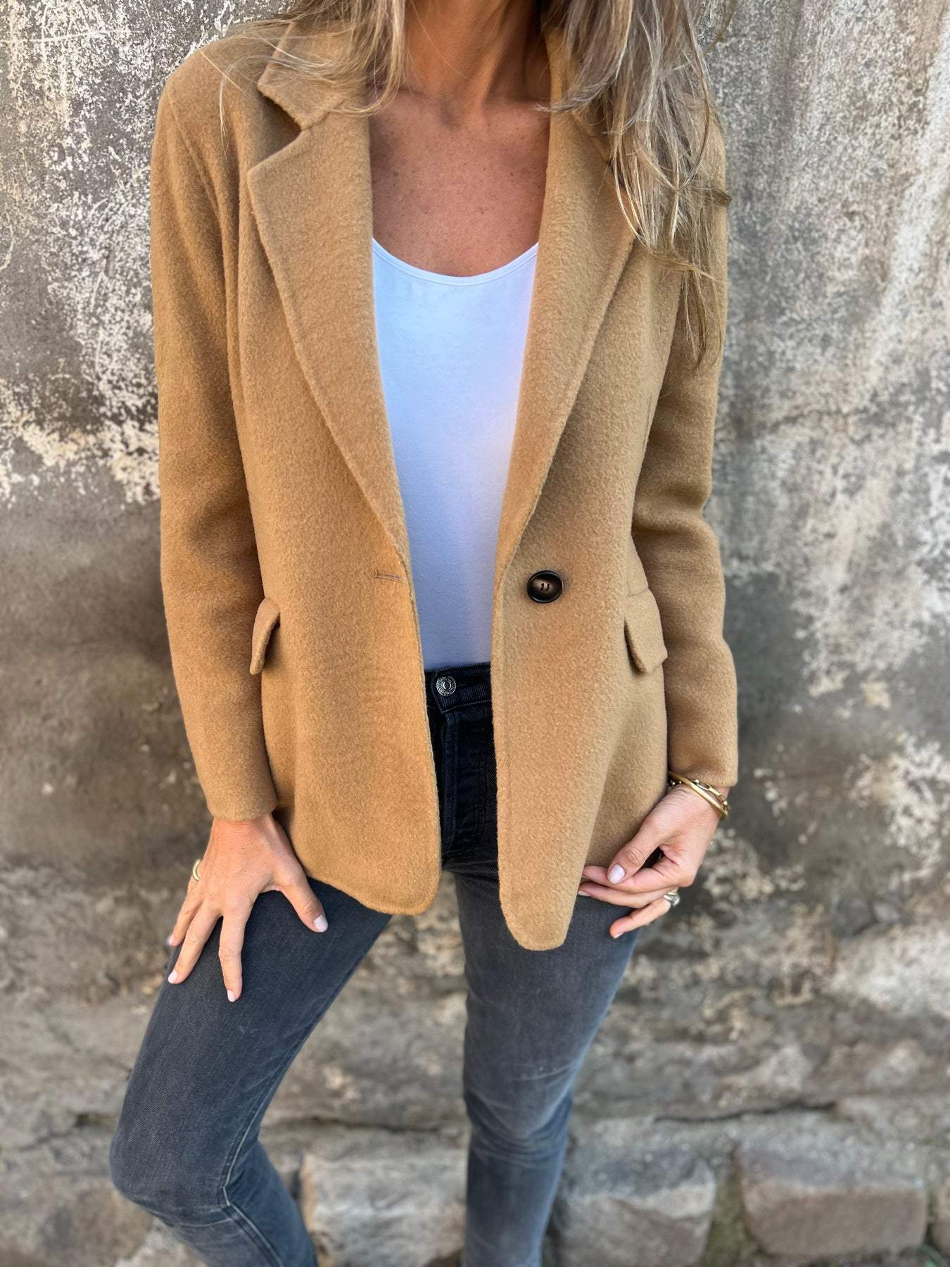 Women's Lapel Long Sleeve Casual Jacket brown