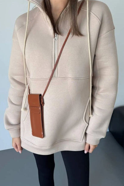 Women's Casual Zip Neck Solid Color Sweatshirt