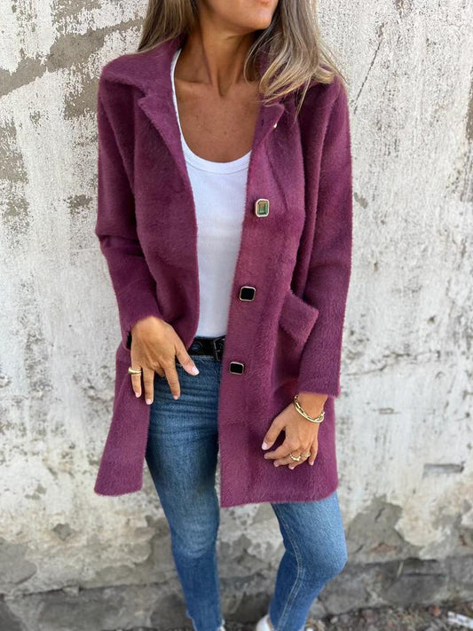 Casual Lapel Single-breasted Thick Coat Purple