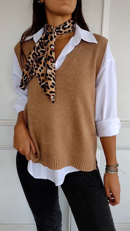 V-neck Knitted Vest khaki