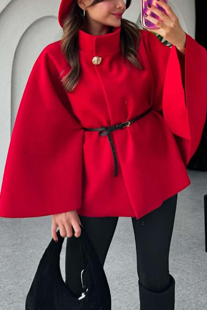 Women's Casual Solid Color Cape Top Red