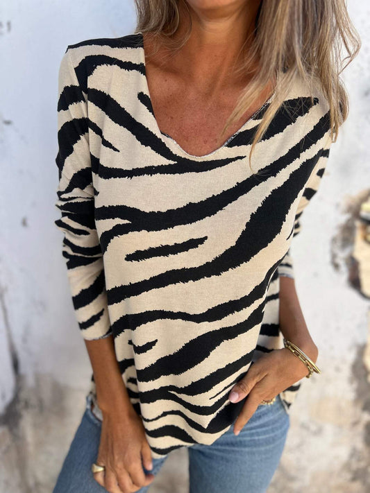 V-neck Zebra Print Top apricot