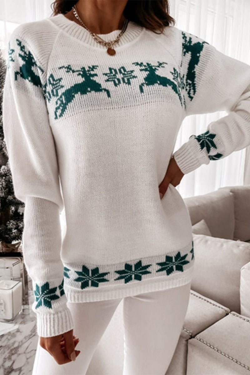 Women's Christmas Elk Jacquard Knitted Sweater