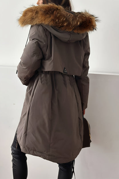 Women's Casual Hooded Fur Hat Mid-length Thick Coat