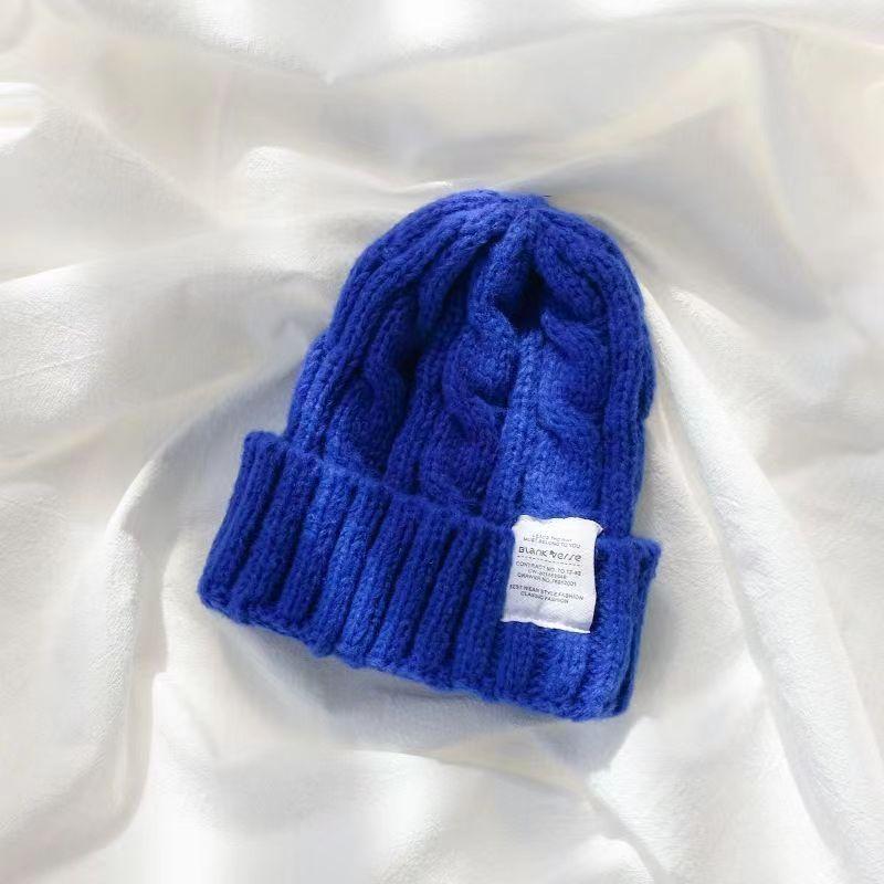 Women's Woolen Autumn and Winter All-match Face Small Knitted Hat blue one size