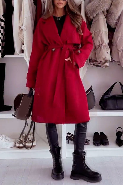 Women's Lapel Mid-length Coat red