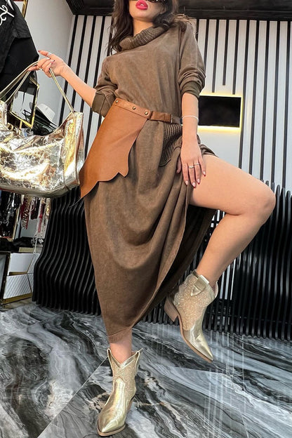 Women's Turtleneck Long Sleeve Patchwork Dress