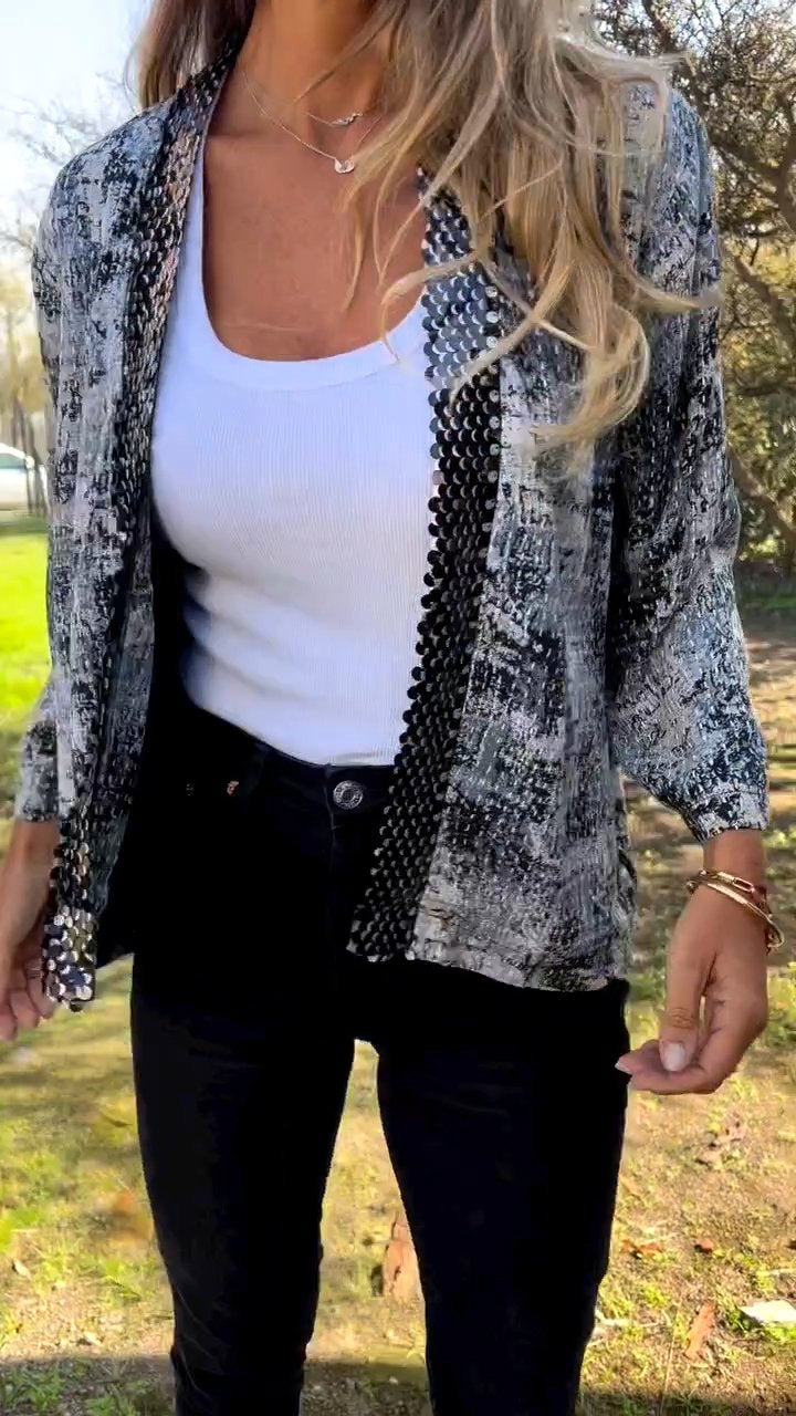 Sequin Patchwork Printed Cardigan