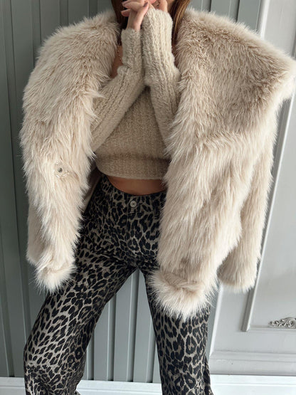 Women's Lapel Long Sleeve Faux Fur Coat