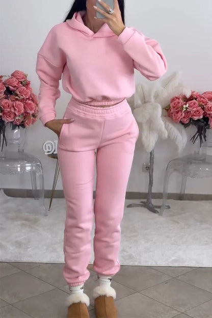 Women's Long Sleeve Hoodies Two Piece Set light-pink