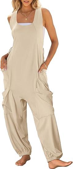 Women's Round Sleeveless Casual Jumpsuit apricot