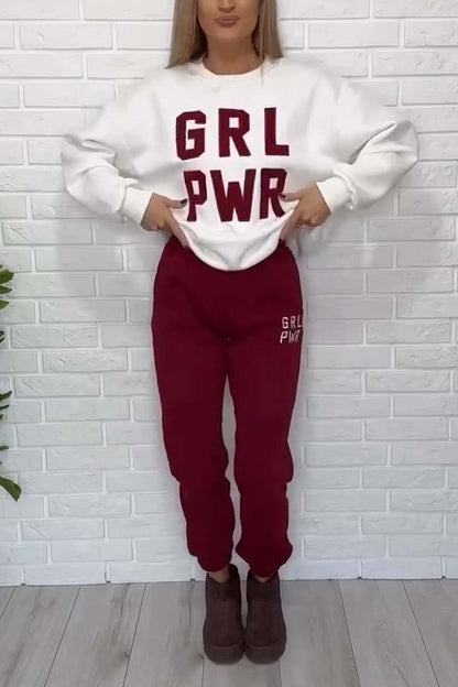 Women's Casual Letter Print Sports Sweatshirt Set