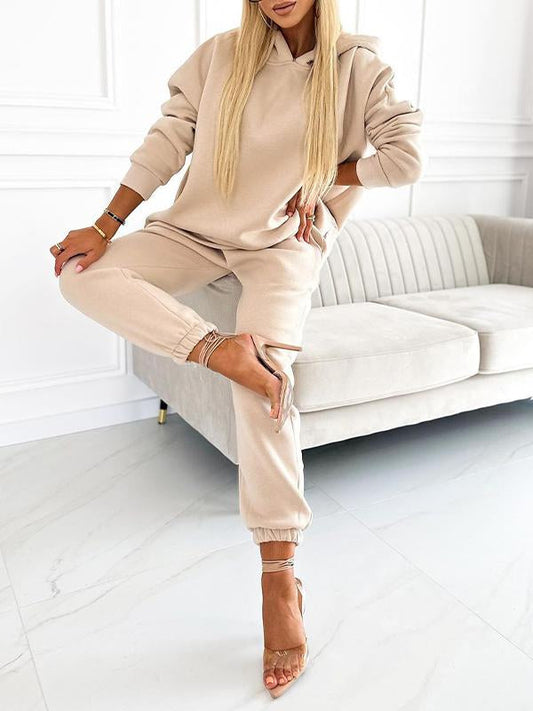 Women's Hooded Long-sleeved Casual Sports Suit apricot