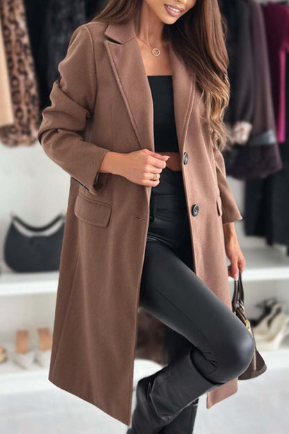 Women's fashionable double breasted coat Brown