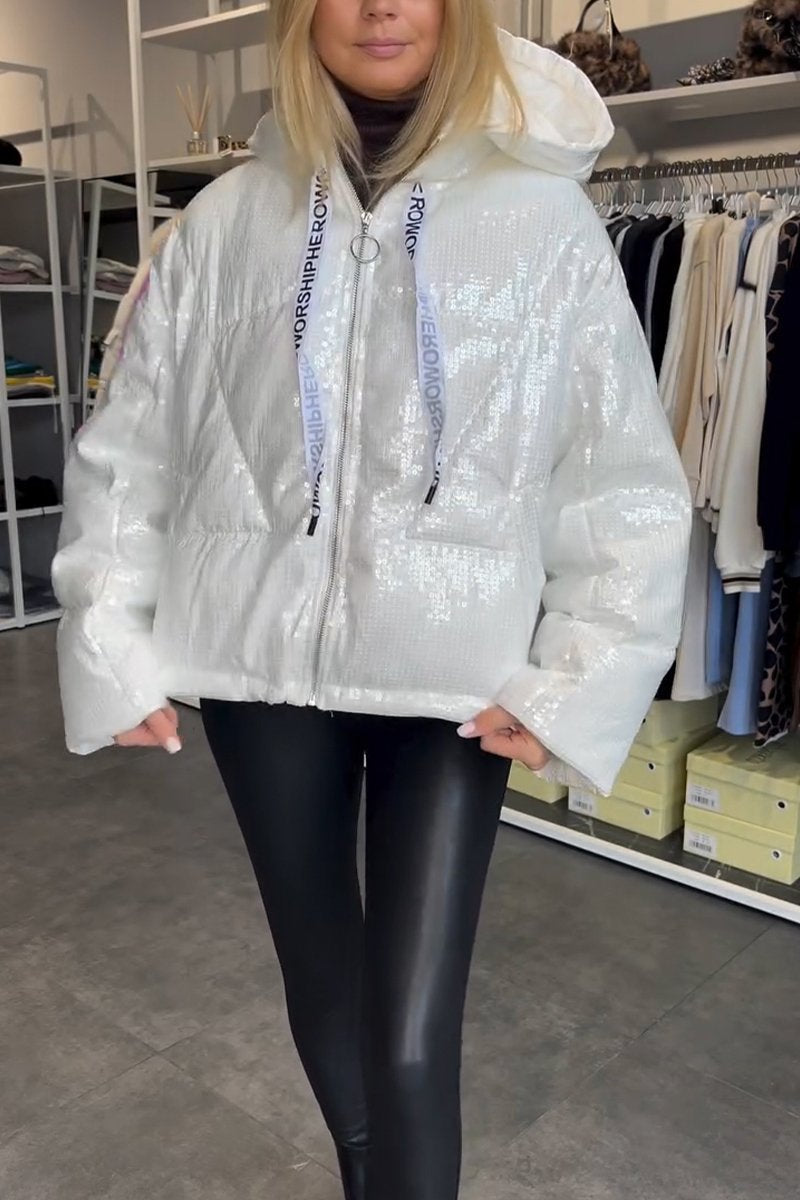 Women's Lapel Sequin Short Cotton Coat