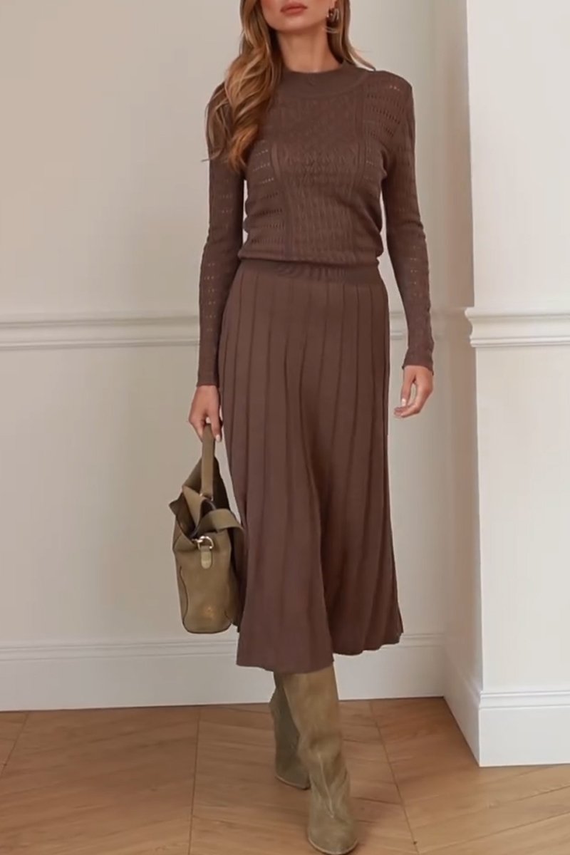 Women's fashionable loose knitted open-cut dress Brown