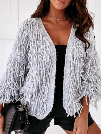 Women's Tassel Short Cardigan grey