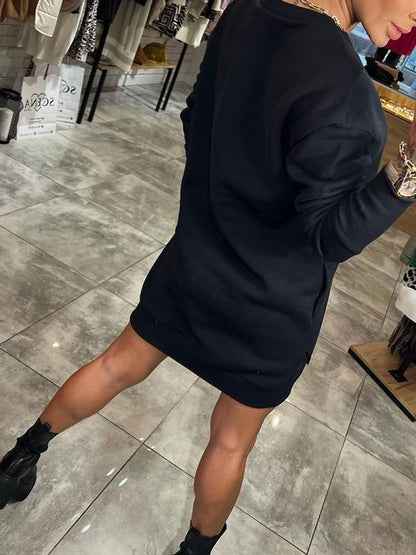 Women's Round Neck Long Sleeve Sweater Dress