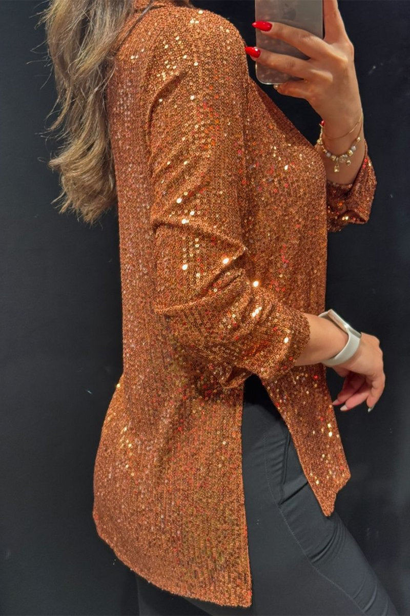 Women's Lapel Single-breasted Sequined Shirt