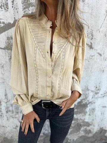 Casual Round Neck Long Sleeve Top apricot