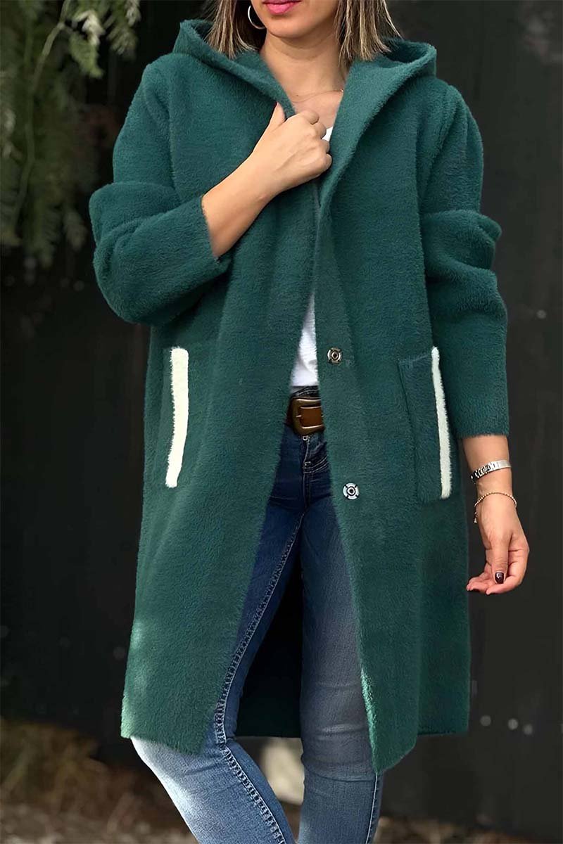 Women's Casual Loose Solid Color Hooded Coat