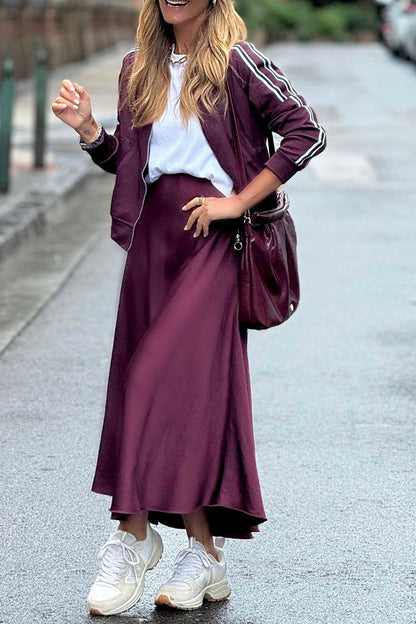 Women's Long Sleeve Fashion Tops and Skirts Two Piece Set