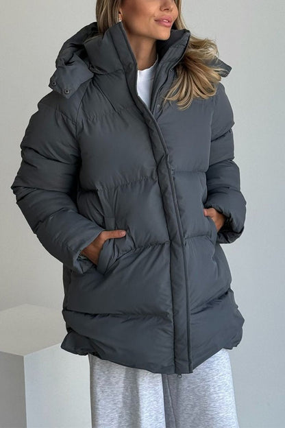 Women's Casual Hooded Zippered Thick Jacket gray